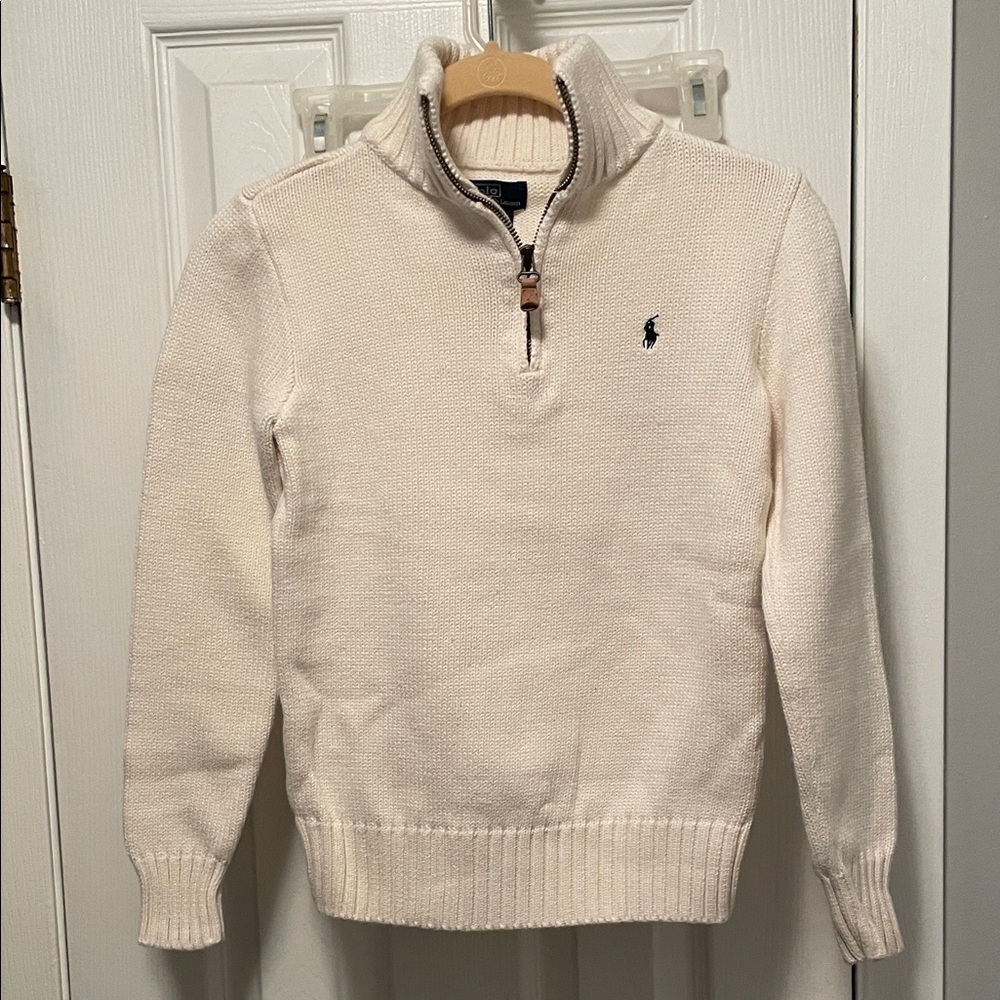Polo Ralph Lauren Boys Zip-Up Cream Sweater Size Medium (10-12). Like new